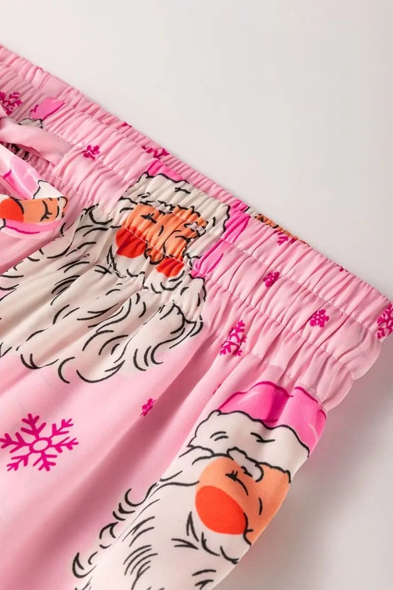 Pink Santa Claus Snowflake Long Sleeve Shirt Christmas Pajama Set - Love Salve